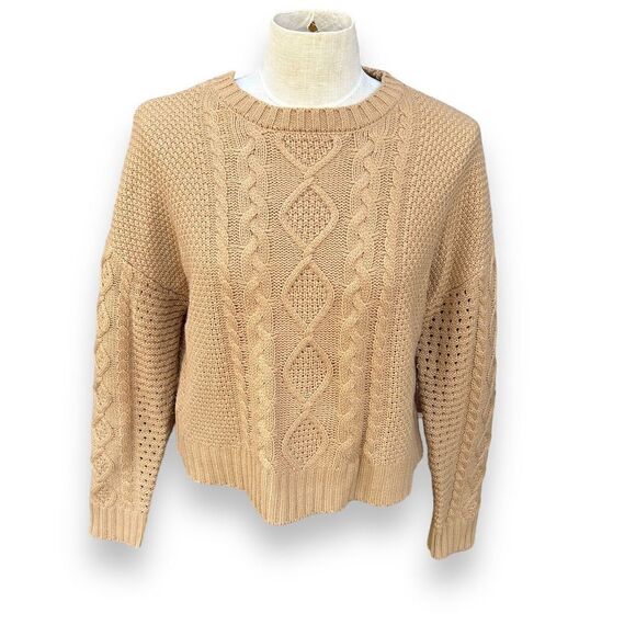 Sanctuary Cable Knit Sweater Camel Brown Tan crewneck Size Medium - Picture 1 of 10